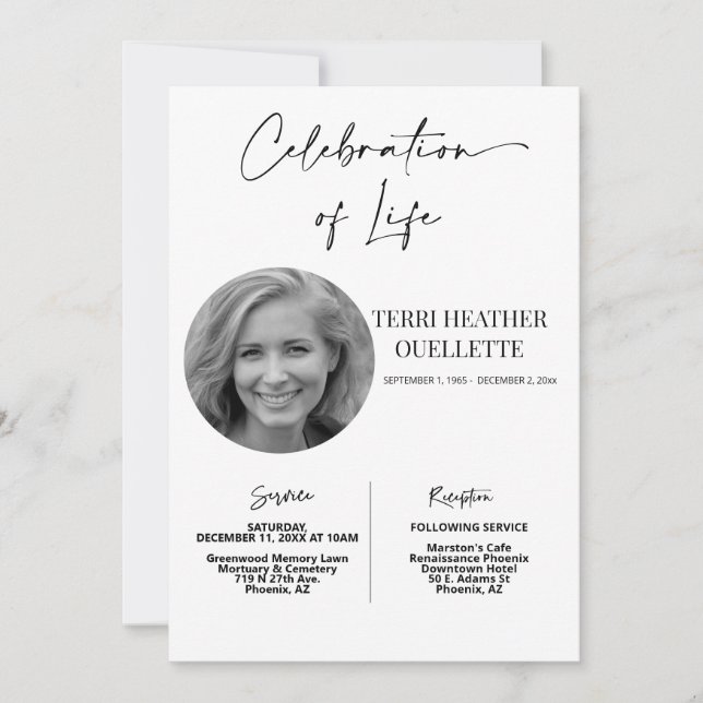 Invitación Celebración del funeral de la vida (Anverso)