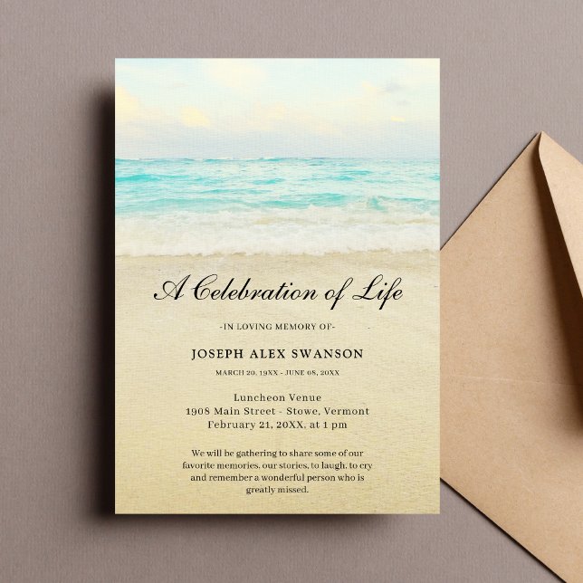 Invitación Celebración del funeral de la vida en el océano co (Beach Celebration of Life Invitation)