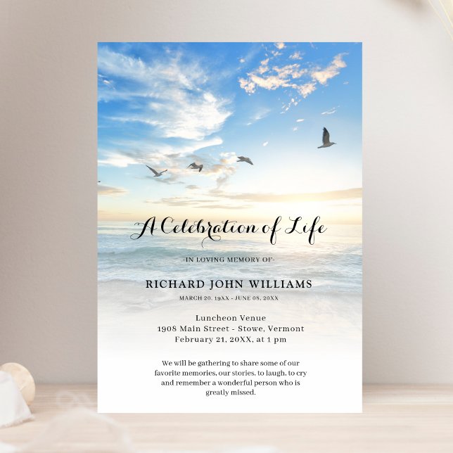 Invitación Celebración del funeral de la vida en el océano co (Celebration of Life Beach Invitation )
