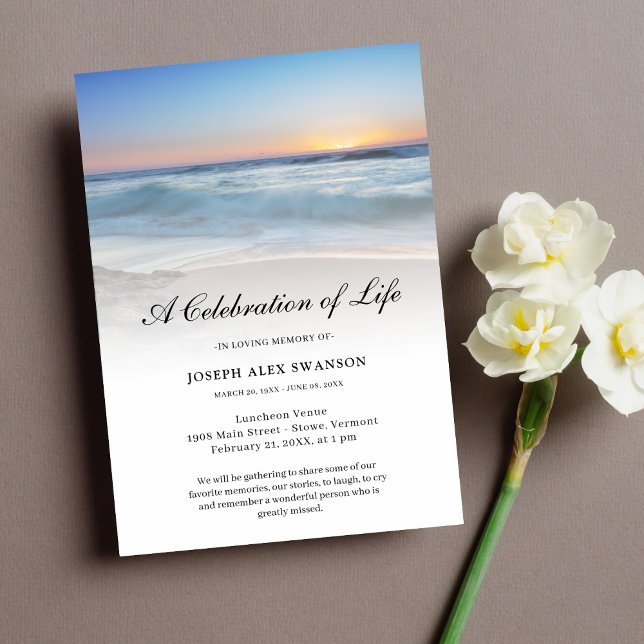 Invitación Celebración del funeral de la vida en el océano co (Beach Celebration of Life)