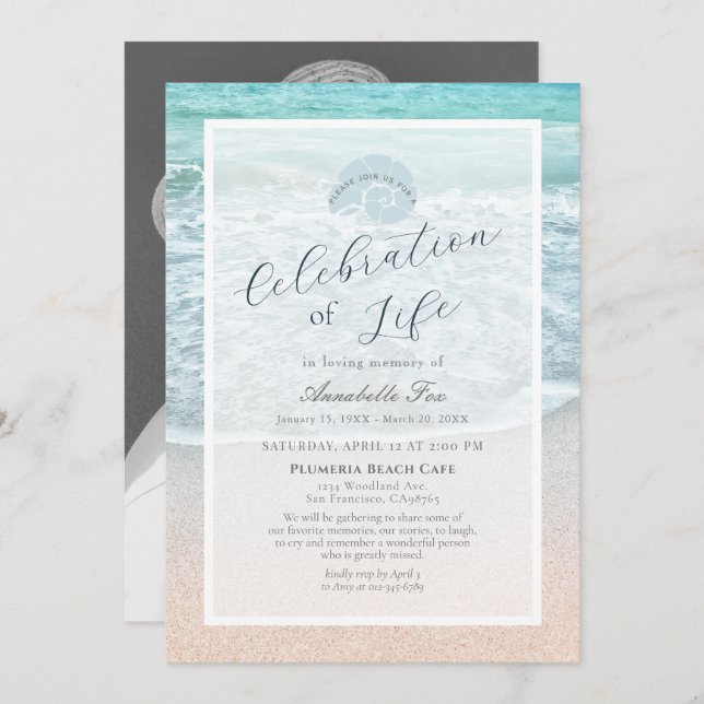 Invitación Celebración del funeral de la vida en playa tropic (Anverso / Reverso)