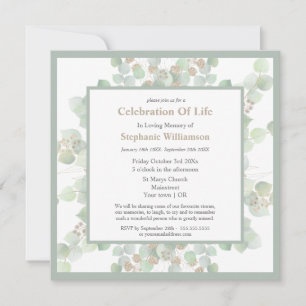 Invitación Celebración del funeral de la vida Eucalyptus