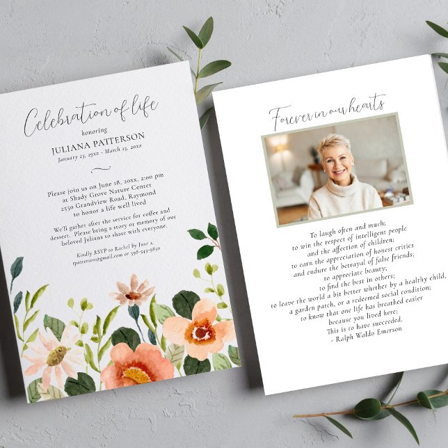 Invitación Celebración del funeral floral acuarela de la vida (Subido por el creador)