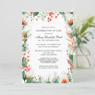 Invitación Celebración del funeral floral blanco Naranja de l