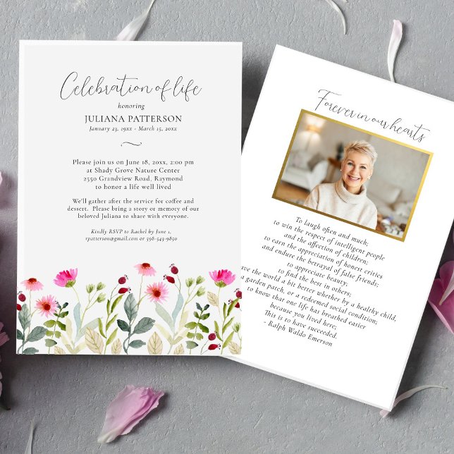 Invitación Celebración del funeral floral pintado de rosa ros (Subido por el creador)