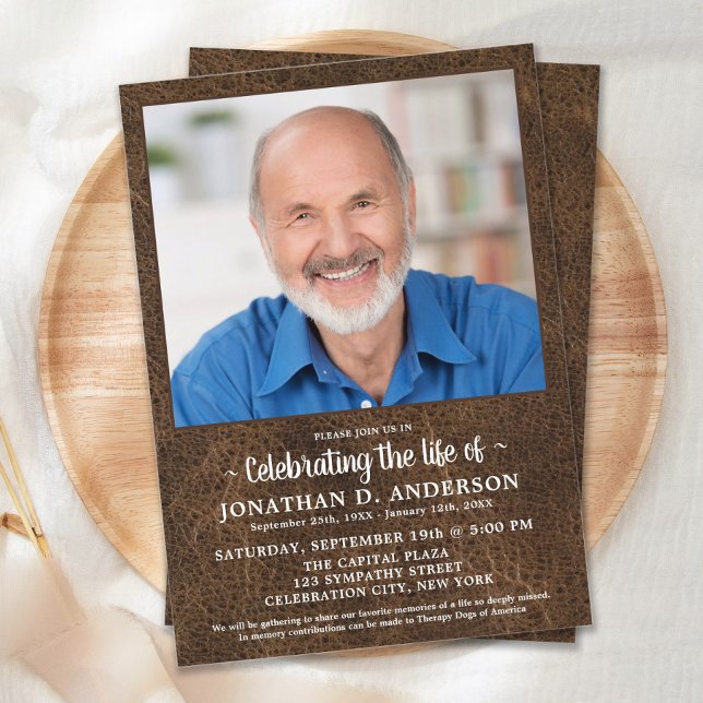 Invitación Celebración Del Funeral Fotográfico De Faux Leathe (Subido por el creador)