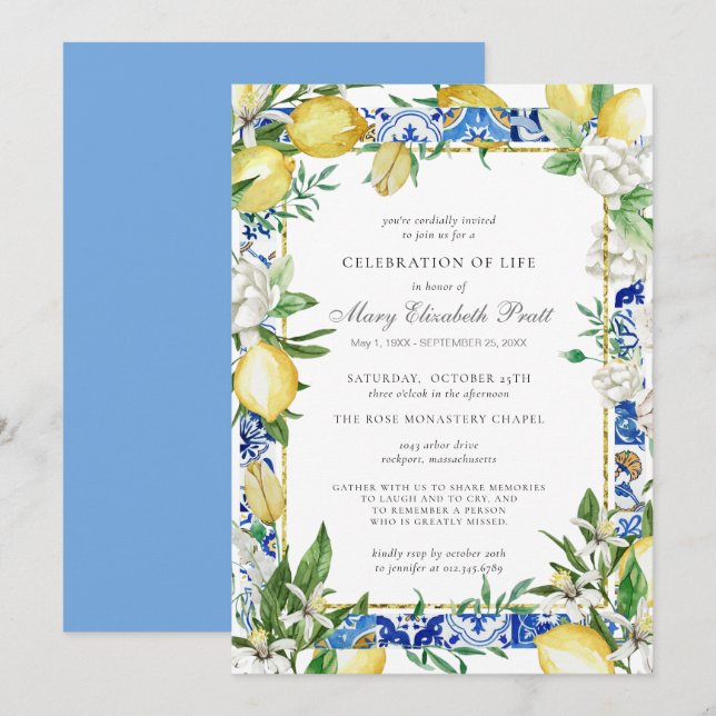 Invitación Celebración del limón del servicio de memoria de l (Anverso / Reverso)