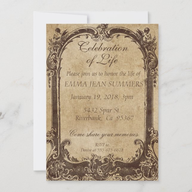 Invitación Celebración del marco victoriano de la vida (Anverso)