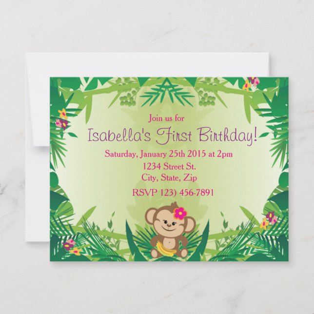 Invitación Celebración del mono de la jungla (Anverso)