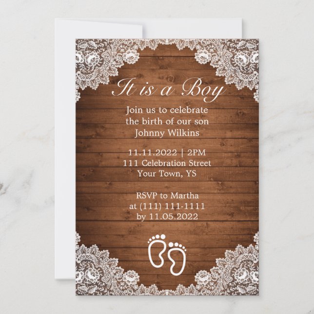 Invitación Celebración del nacimiento de un niño de raza blan (Anverso)