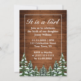 Invitación Celebración del nacimiento de una niña con bosque 