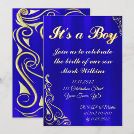 Invitación Celebración del nacimiento del niño dorado y azul