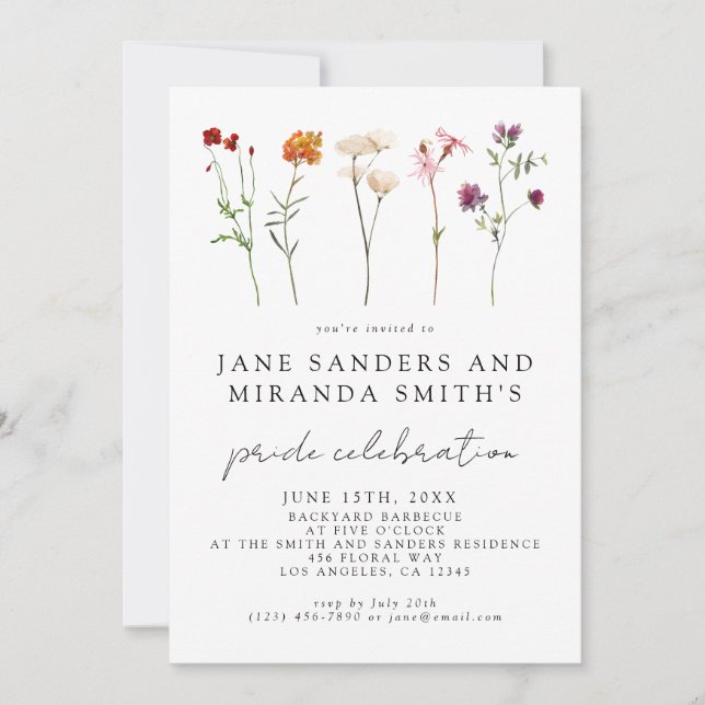 Invitación Celebración del Orgullo Gay Floral Lésbico (Anverso)