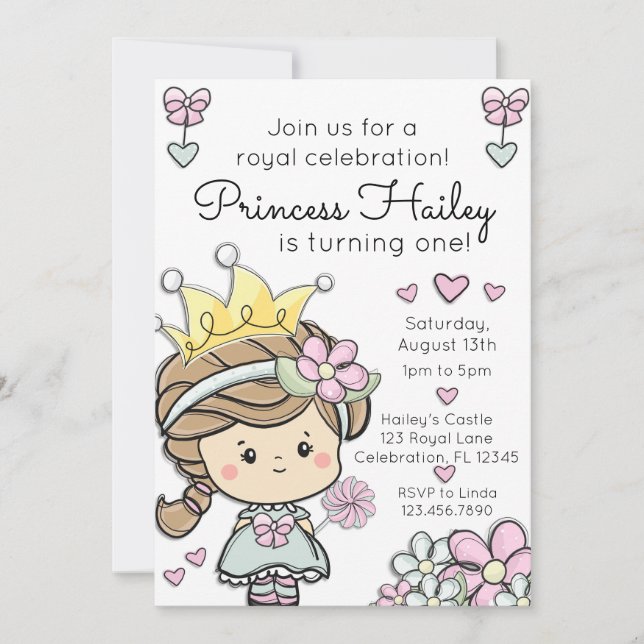 Invitación Celebración del primer cumpleaños del Chica Prince (Anverso)