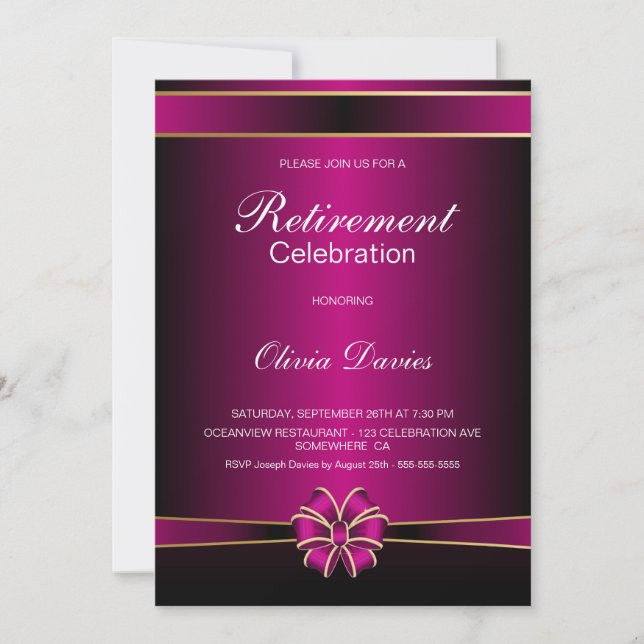 Invitación Celebración del retiro negro y rosa (Anverso)