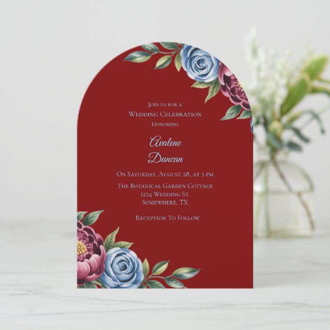 Invitación Celebración del Rosa de Borgoña y Boda Azul (Anverso de pie)