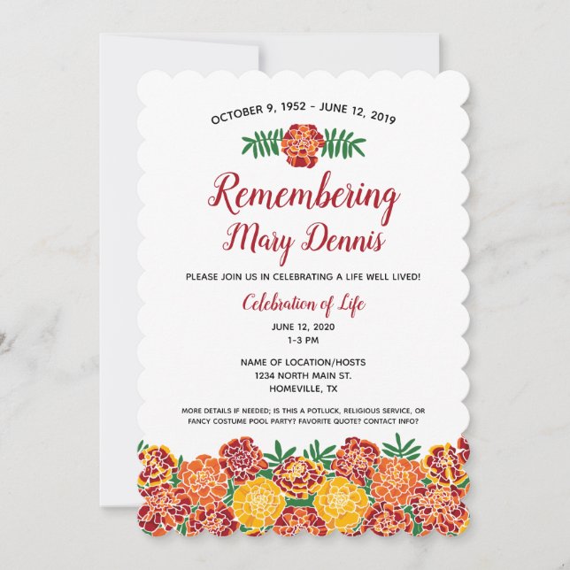 Invitación Celebración del servicio conmemorativo floral de M (Anverso)
