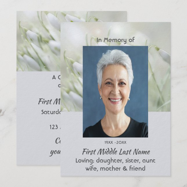 Invitación Celebración del Servicio de Vida Flores de Galanth (Anverso / Reverso)