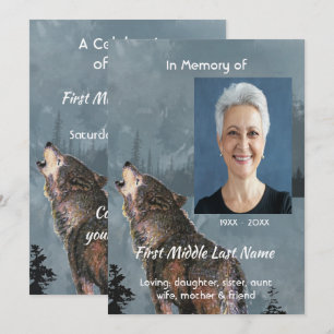 Invitación Celebración del Servicio de Vida Lobo Aullador Art