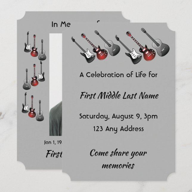 Invitación Celebración del Servicio de Vida Música Guitarra (Anverso / Reverso)