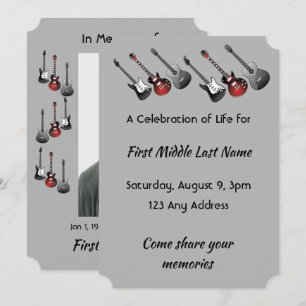 Invitación Celebración del Servicio de Vida Música Guitarra