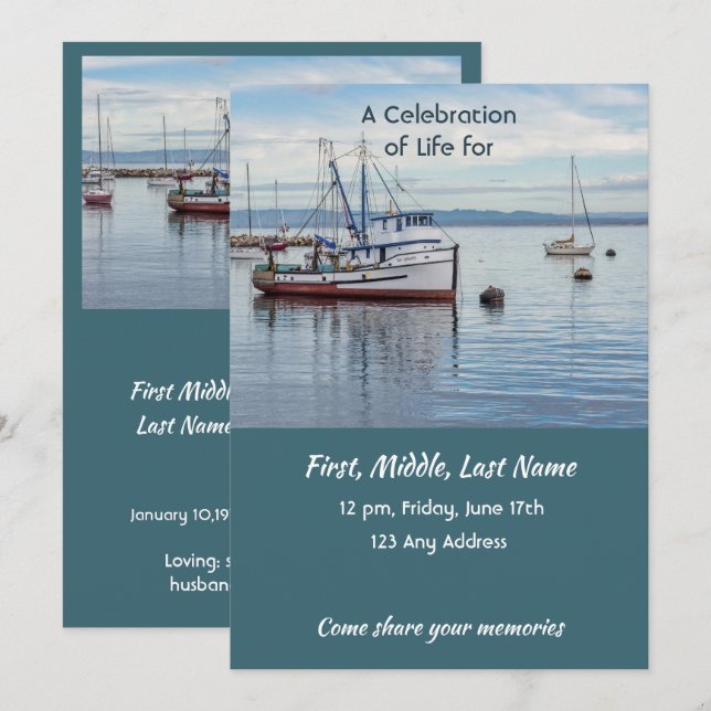 Invitación Celebración del Servicio de Vida  Pescador Comerci (Anverso / Reverso)