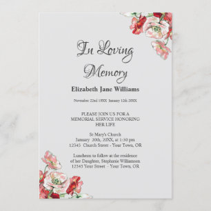 Invitación Celebración del Servicio Memorial de Vida   Amapol