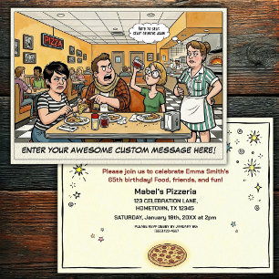 Invitación Celebración divertida de grupo en la pizzería