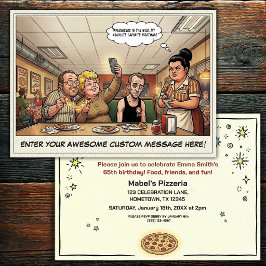 Invitación Celebración Divertida de Grupo en la Pizzería
