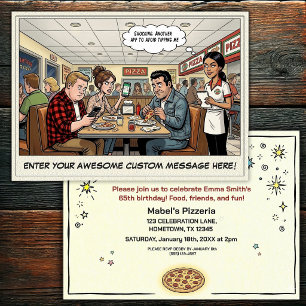 Invitación Celebración divertida de grupo en la pizzería