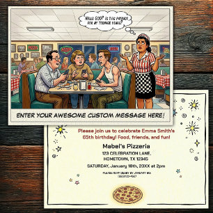 Invitación Celebración divertida de grupo en la pizzería
