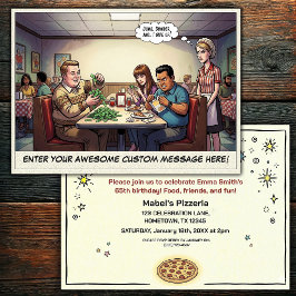 Invitación Celebración divertida de grupo en la pizzería