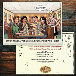 Invitación Celebración divertida de grupo en la pizzería