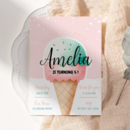 Invitación Celebración dulce Crema de Hielo Chica Cumpleaños