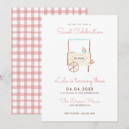 Invitación Celebración dulce Crema de hielo Cumpleaños Rosa