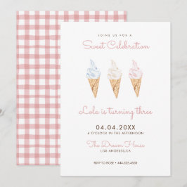 Invitación Celebración dulce Crema de hielo Cumpleaños Rosa