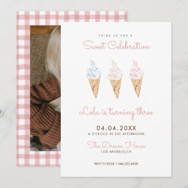 Invitación Celebración dulce Crema de hielo Cumpleaños Rosa
