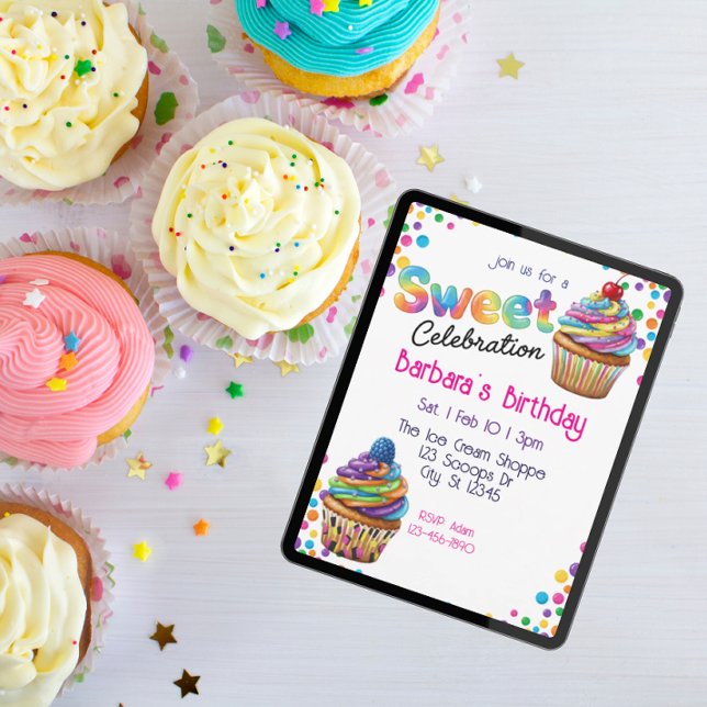 Invitación Celebración Dulce Cupcake Colorido Cumpleaños (Subido por el creador)