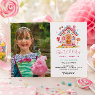 Invitación Celebración dulce de Candyland Niños foto de cumpl