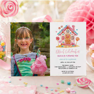 Invitación Celebración dulce de Candyland Niños foto de cumpl