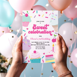 Invitación Celebración dulce de cumpleaños con helado y paste