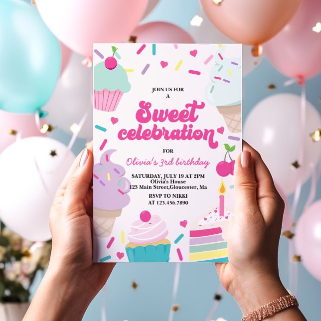 Invitación Celebración dulce de cumpleaños con helado y paste (Subido por el creador)