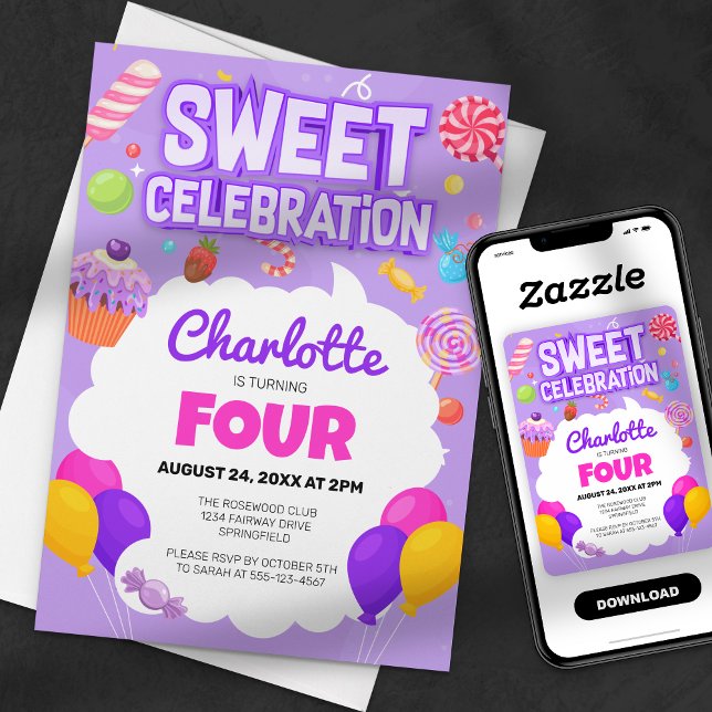Invitación Celebración dulce: fiesta de cumpleaños de Candyla (Subido por el creador)