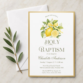 Invitación Celebración elegante de bautizo con limón | Cítric
