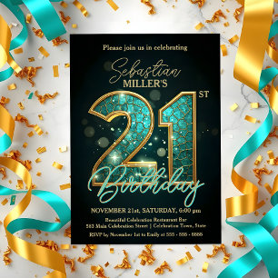 Invitación Celebración elegante de cumpleaños 21 en azul turq