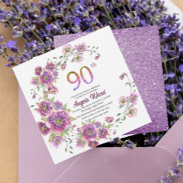 Invitación Celebración elegante de cumpleaños  brillo floral 