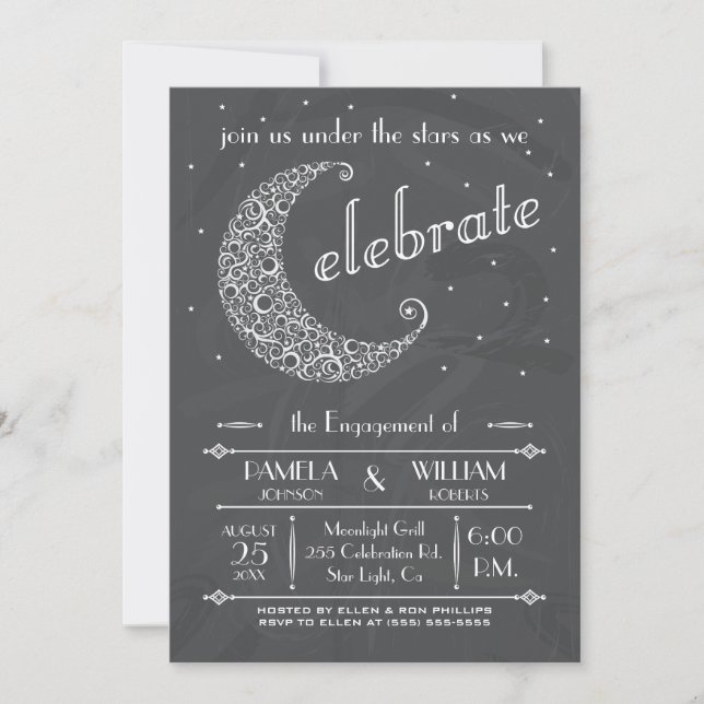 Invitación Celebración elegante de la luna de la pizarra (Anverso)