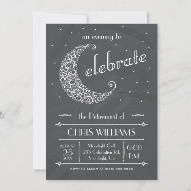 Invitación Celebración elegante de la luna - pizarra (Anverso)