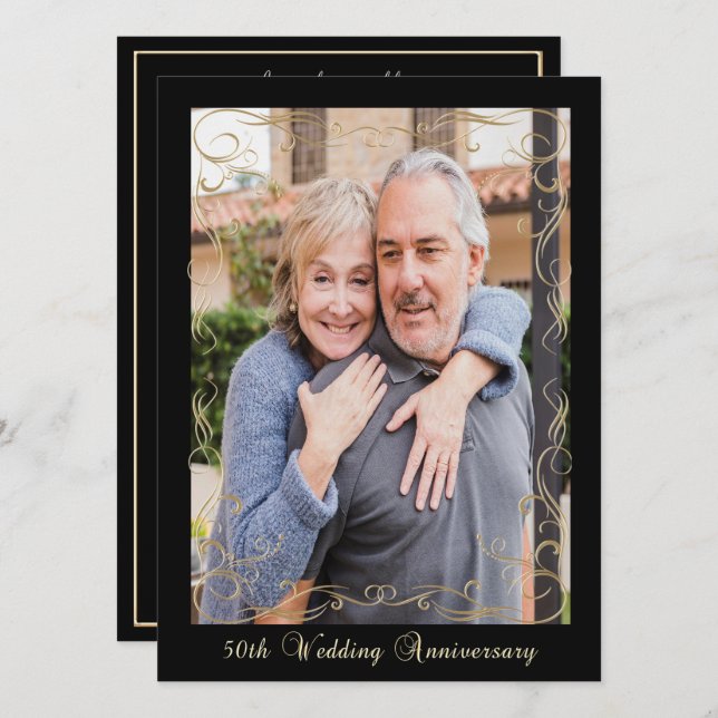 Invitación Celebración elegante del 50 aniversario (Anverso / Reverso)