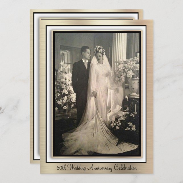 Invitación Celebración elegante del 60 aniversario (Anverso / Reverso)